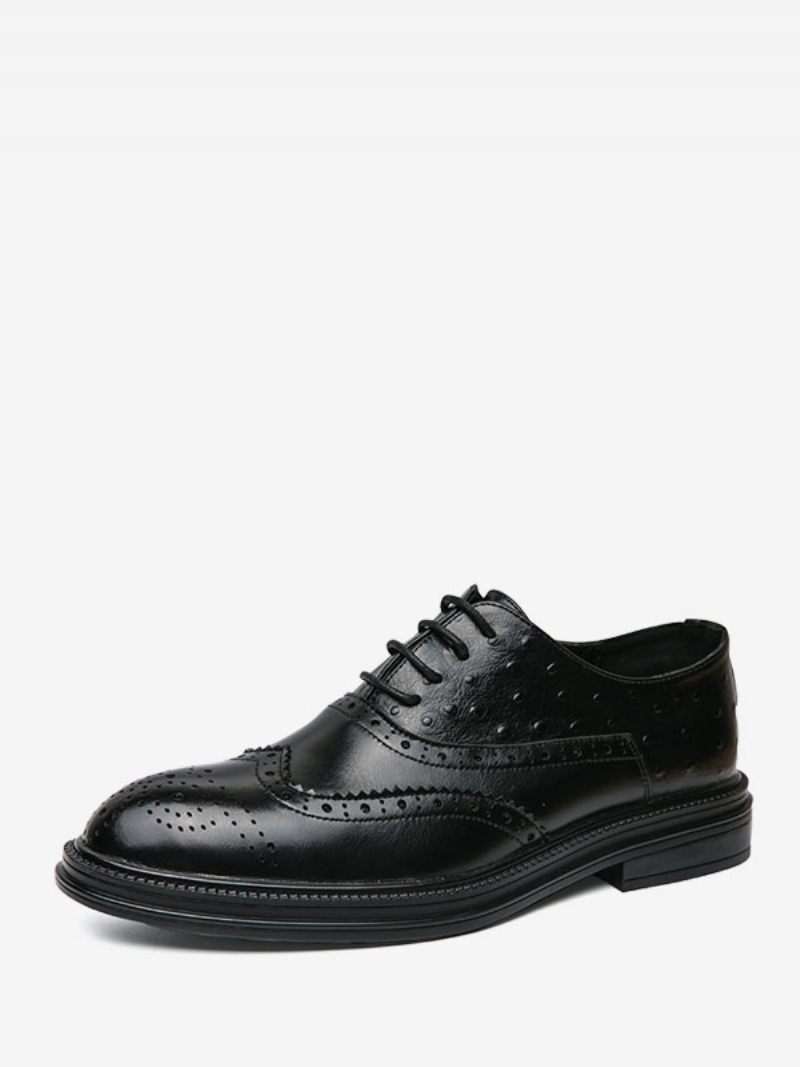 Chaussures Oxford Noires Pour Hommes Bout Rond Marié À Lacets