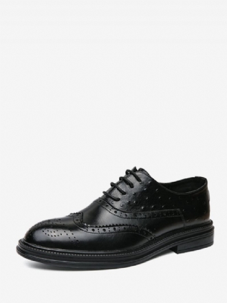 Chaussures Oxford Noires Pour Hommes Bout Rond Marié À Lacets