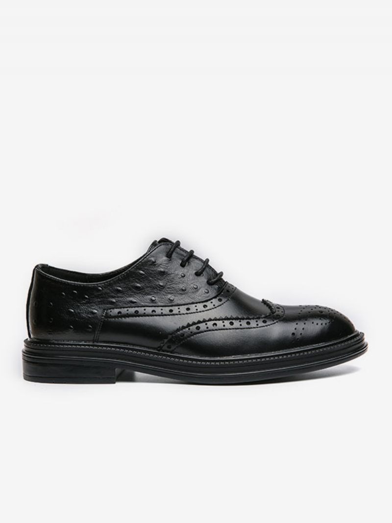 Chaussures Oxford Noires Pour Hommes Bout Rond Marié À Lacets - Noir