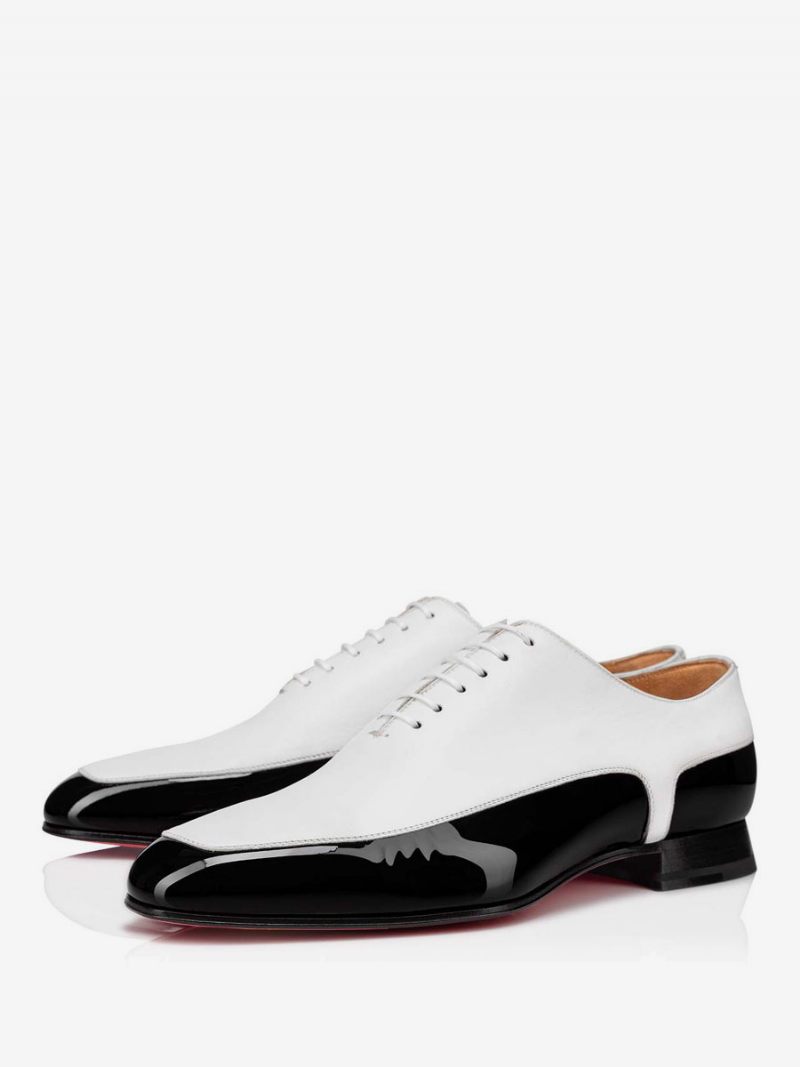 Chaussures Oxfords Bicolores Pour Hommes Cuir Verni Noir Bal Formelles Et Mariage