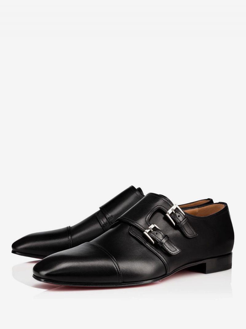 Mocassins Habillés À Bout Droit Et Sangle Moine Pour Hommes Noir Chaussures Bal Fête Mariage