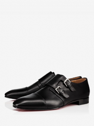 Mocassins Habillés À Bout Droit Et Sangle Moine Pour Hommes Noir Chaussures Bal Fête Mariage