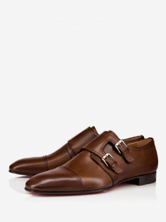 Mocassins Habillés À Double Moine Bout Droit Pour Hommes Marron Chaussures Bal Promo Mariage