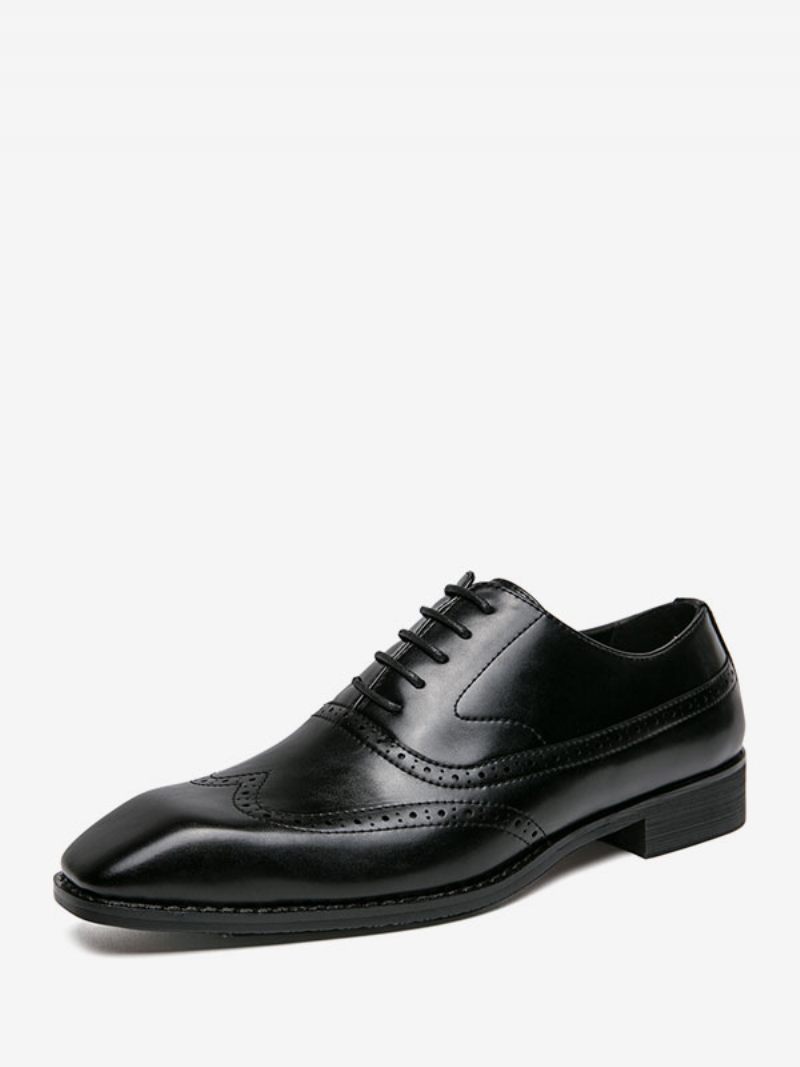 Robe Pour Hommes Bout Carré Sangle Réglable Cuir Pu Oxford Chaussures Mariage Bal - Noir