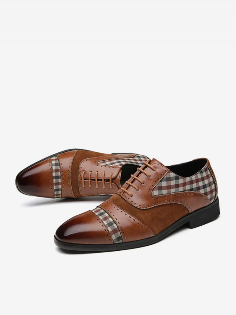 Robe Pour Hommes Oxford Bout Pointu Cuir Pu Chaussures Mariage Bal - Marron Café