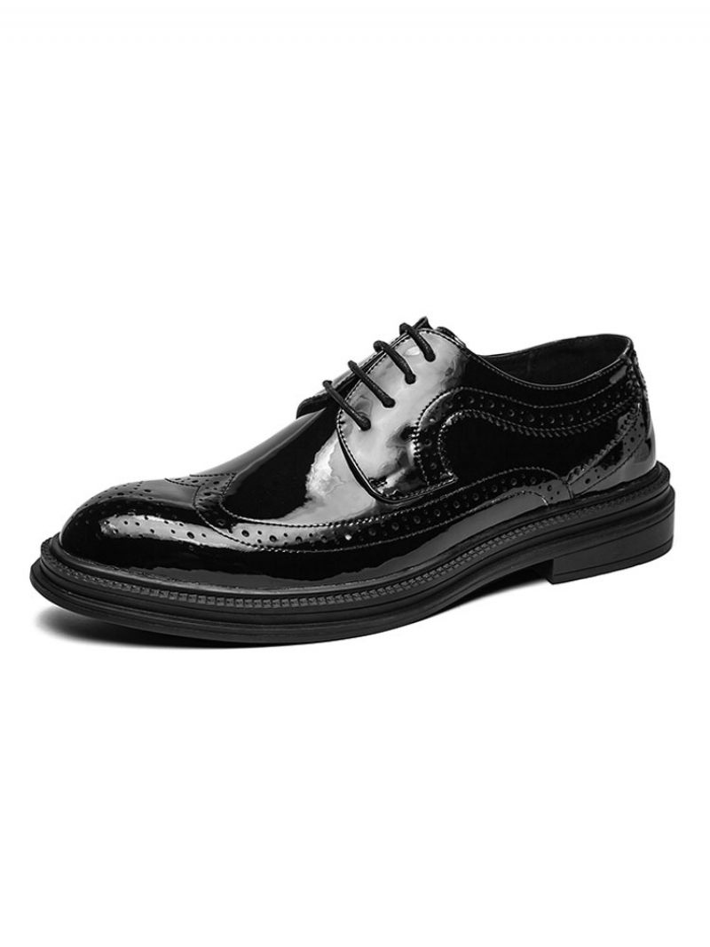 Robe Mariée Derby Chaussures Formelles Pour Hommes Bout Rond Sangle Réglable À Lacets Cuir Pu Blanc - Noir