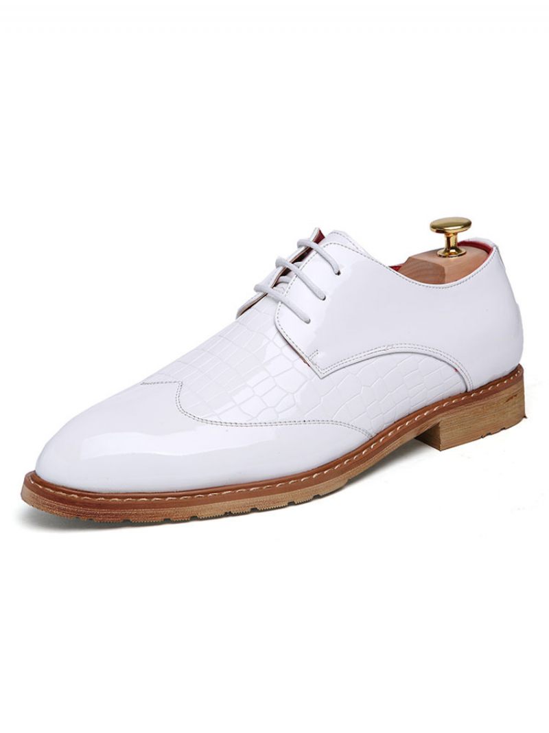 Robe Mariée Derby Chaussures Formelles Pour Hommes Bout Rond Sangle Réglable À Lacets Cuir Pu Costume Noires - Blanc