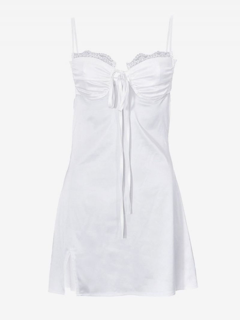 Mini Robes D'été Pour Femmes Robe Plage Blanche À Lacets Et Col V - Blanc