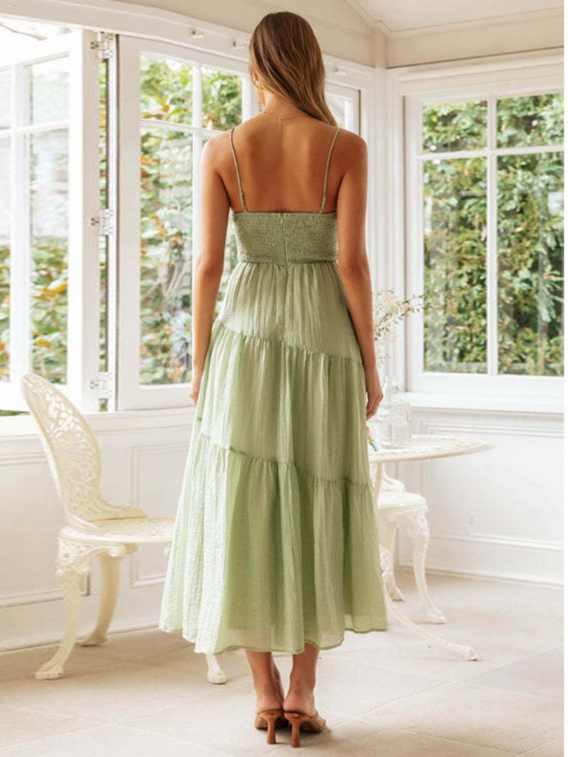 Robe Boho Asymétrique Sans Manches Pour Femmes Robes Mi-longues D'été Découpées - Vert