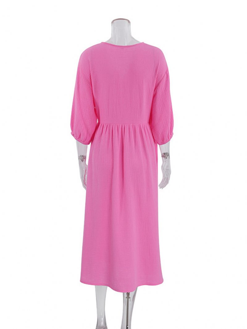 Robe D'été Pour Femmes Col V À Lacets Surdimensionnée Bleu Ciel Clair Longue Plage - Rose