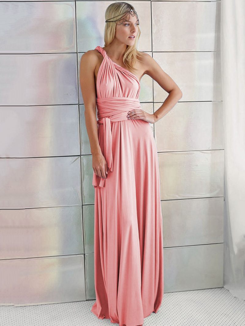 Robe Maxi Sexy D'anniversaire Pour Femmes Sans Manches Col Plongeant Dos Nu Couleur Unie Bal - Rose