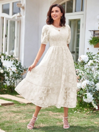 Robe Mi-longue D'été Pour Femmes Écru Blanc Col Bijou Plage Dentelle