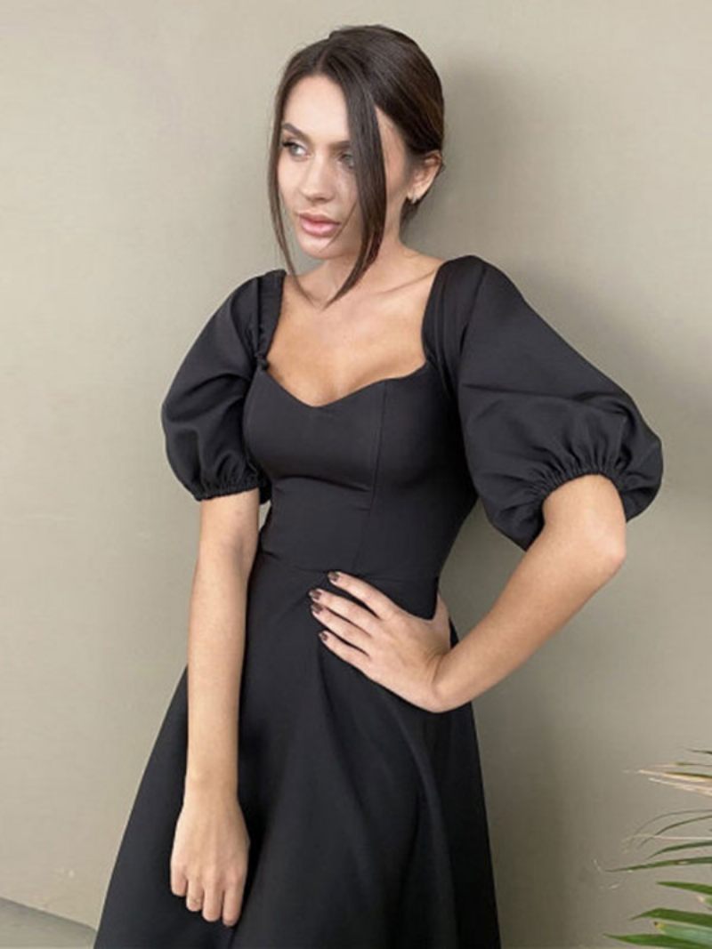 Robe Mi-longue Pour Femme Col Bateau Demi-manches Bal Semi-formelle - Noir