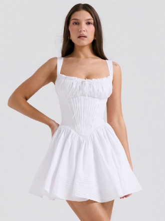 Robe Mini À Fleurs Pour Femmes Imprimé Floral Bretelles Lacets Cou Sans Manches Couture Ouverte Élégante Courte D'automne