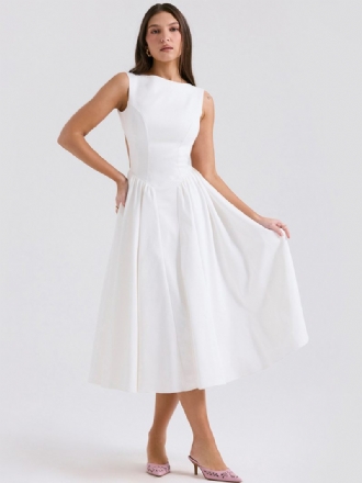 Robes Soirée Pour Femmes Robe Semi-formelle Plissée Sans Manches À Col Bijou Blanc