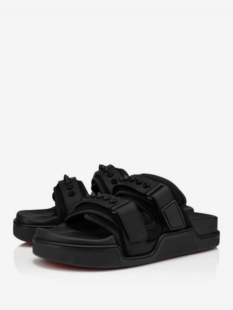 Mocassins Et Sandales À Enfiler Unisexes Cloutés Pour Hommes Style Urbain Logo Uni - Noir