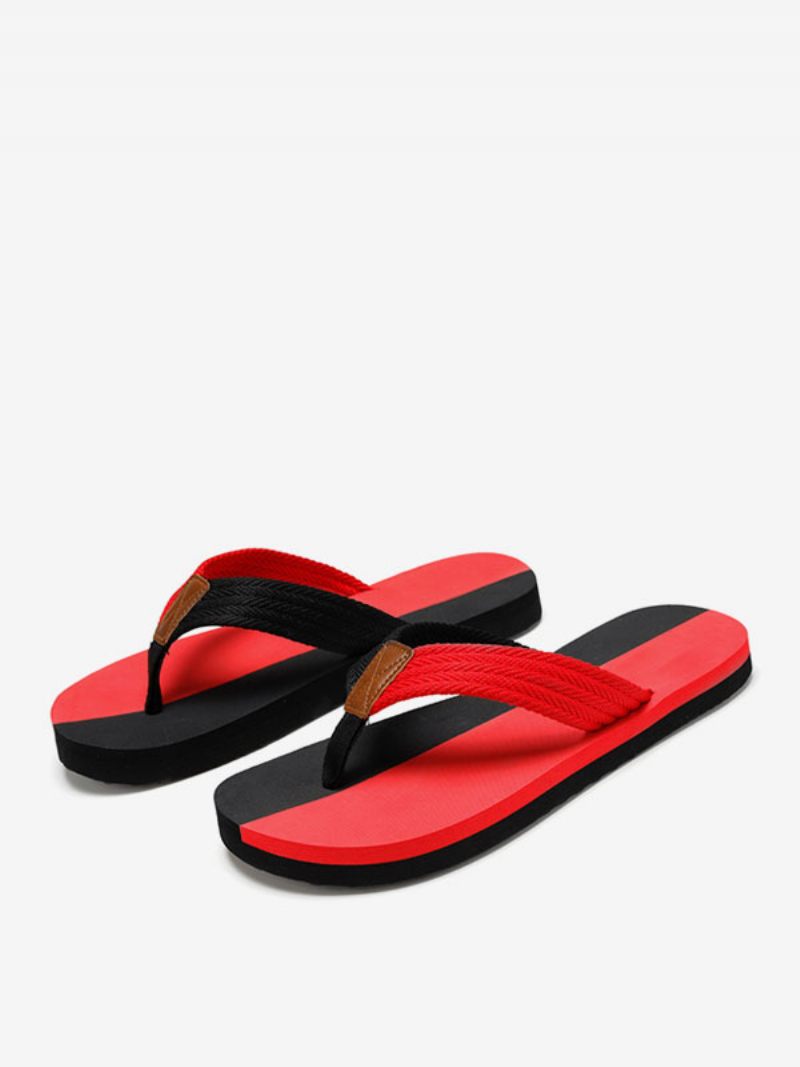 Sandales À Enfiler Cuir Pu Pour Hommes Semelle Eva - Noir Rouge