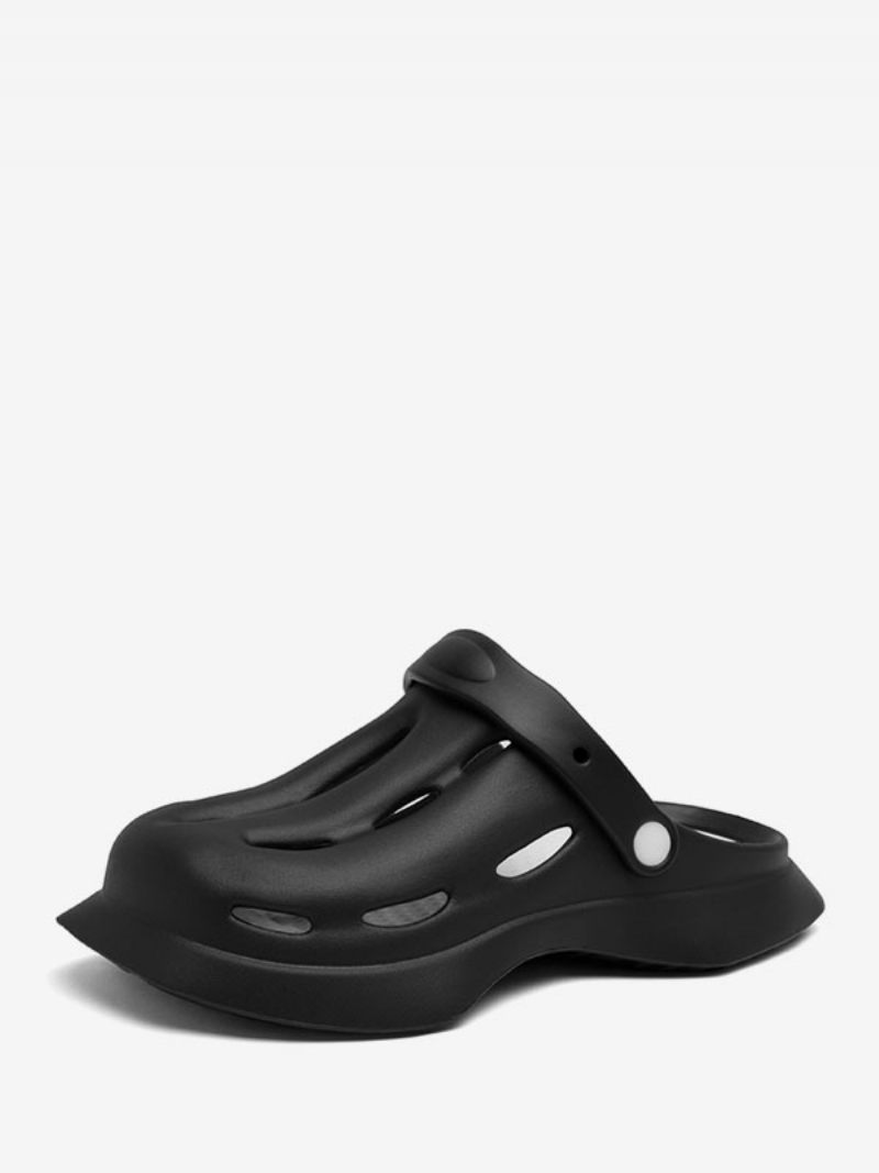 Sandales À Enfiler Cuir Pu Pour Hommes Semelle Eva - Noir