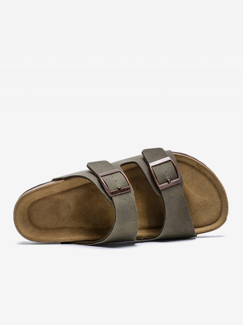 Sandales À Enfiler Pour Hommes Bloc Couleur Semelle Fendue Cuir Pu - Marron Café