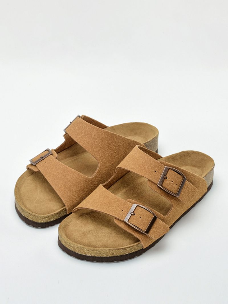 Sandales À Enfiler Pour Hommes Bloc Couleur Semelle Fendue Cuir Pu - Camel