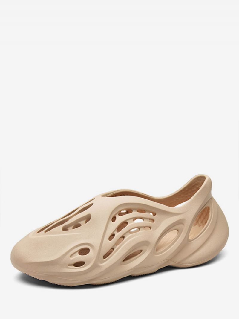 Sandales D'été À Enfiler Cuir Avec Semelle Caoutchouc Pour Hommes - Beige