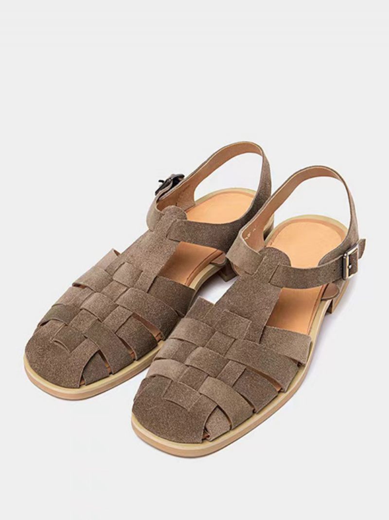 Sandales Pour Hommes Cuir Pu Avec Semelle Caoutchouc - Brun Foncé