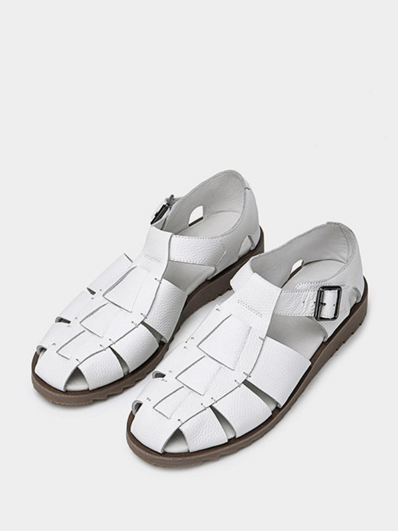 Sandales Pour Hommes Cuir Pu Avec Semelle Caoutchouc - Blanc