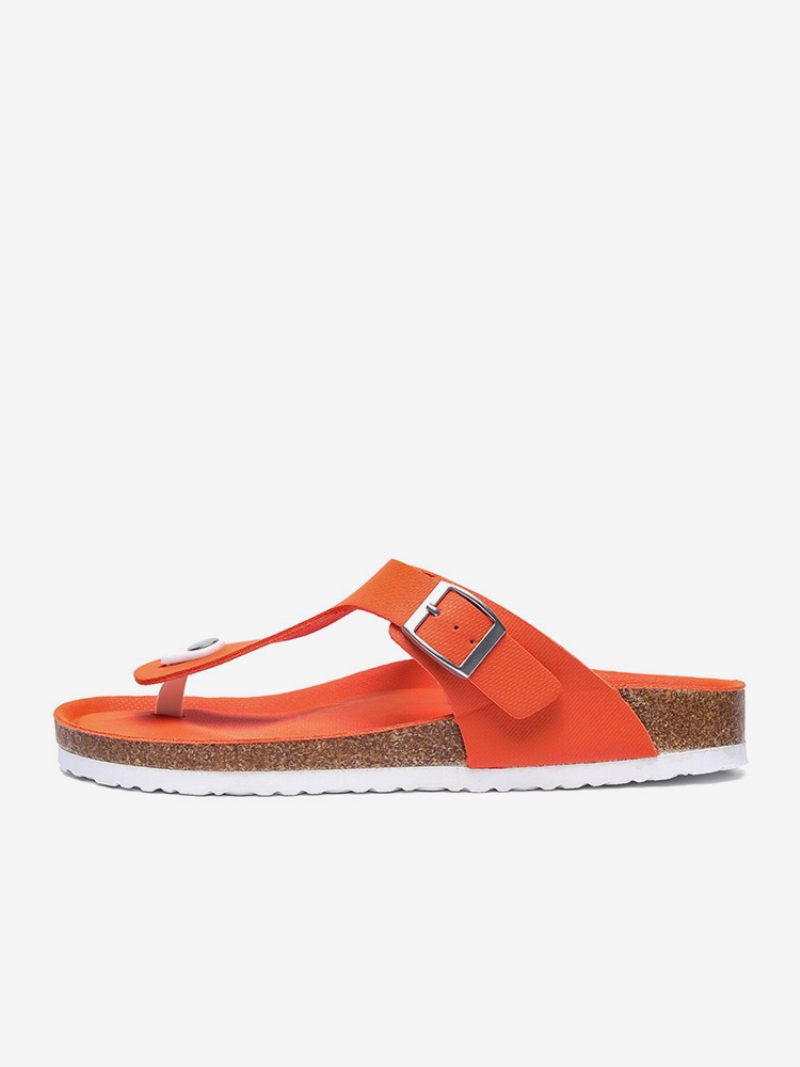 Sandales Pour Hommes À Enfiler Bloc Couleur Cuir Pu Semelle Fendue - Orange