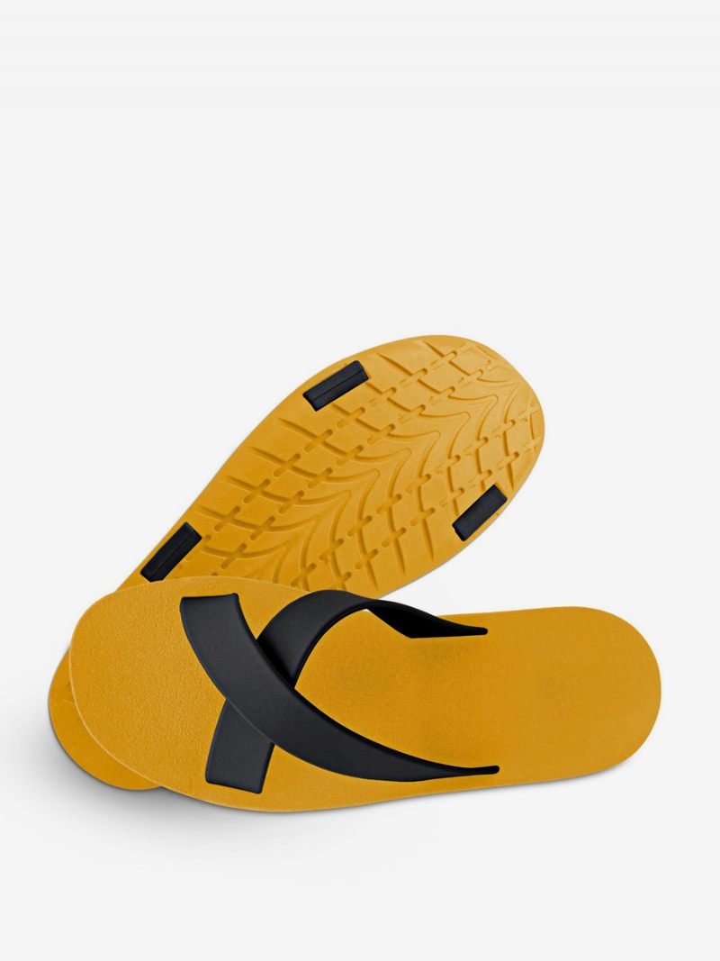 Sandales Pour Hommes À Enfiler Pantoufles Plates Blocs Couleurs - Jaune