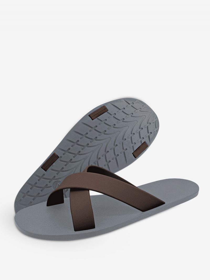 Sandales Pour Hommes À Enfiler Pantoufles Plates Blocs Couleurs - Gris