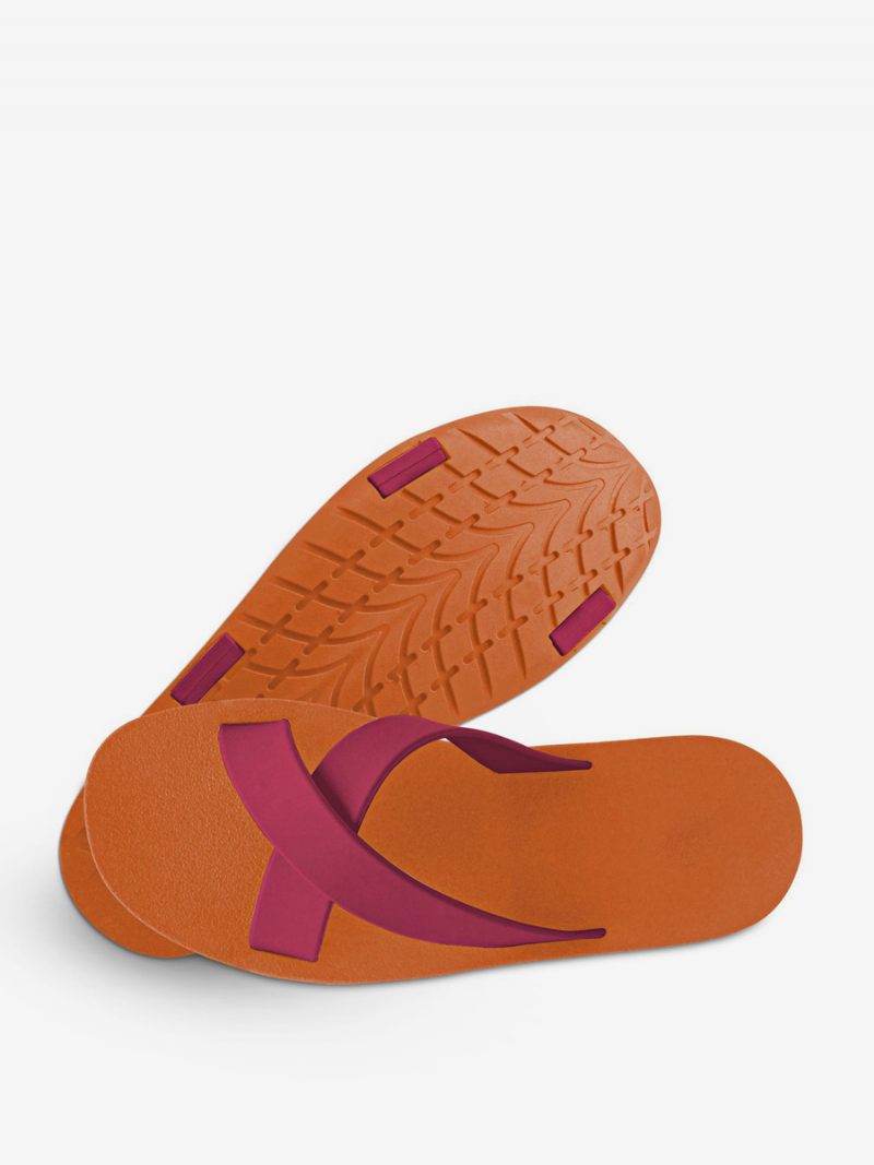 Sandales Pour Hommes À Enfiler Pantoufles Plates Blocs Couleurs - Orange