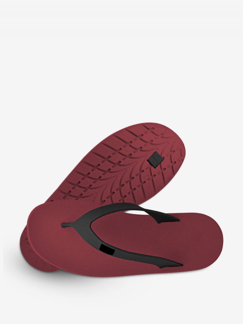 Sandales Pour Hommes À Enfiler Pantoufles Plates Blocs Couleurs - Rouge