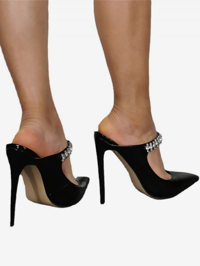 Escarpins À Talons Hauts Pour Femmes Grande Taille Talon Aiguille Dessus Pu Verni - Noir