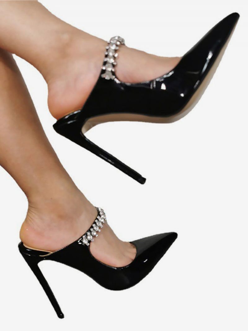 Escarpins À Talons Hauts Pour Femmes Grande Taille Talon Aiguille Dessus Pu Verni - Noir