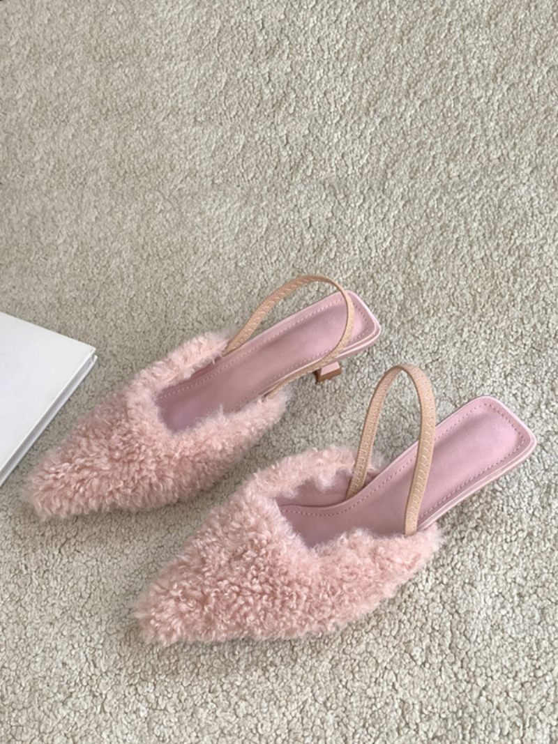 Femmes À Lacets Kitten Heel Polyester Mules Rose Clair