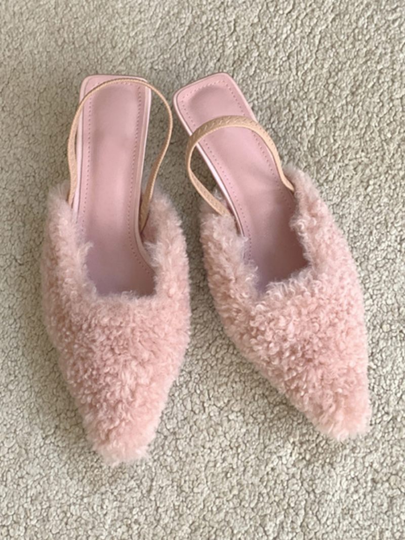 Femmes À Lacets Kitten Heel Polyester Mules Rose Clair - Rose Clair