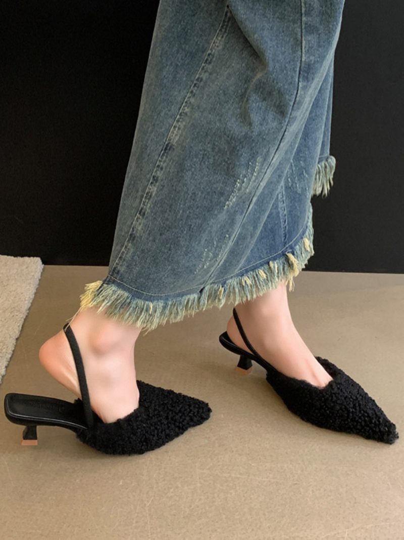 Femmes À Lacets Kitten Heel Polyester Mules Rose Clair - Noir