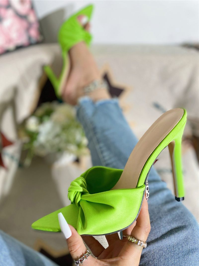 Femmes Slide Sandales Chic Plissé Nubuck Multicolore Peep Toe Talon Aiguille Pantoufles - Vert