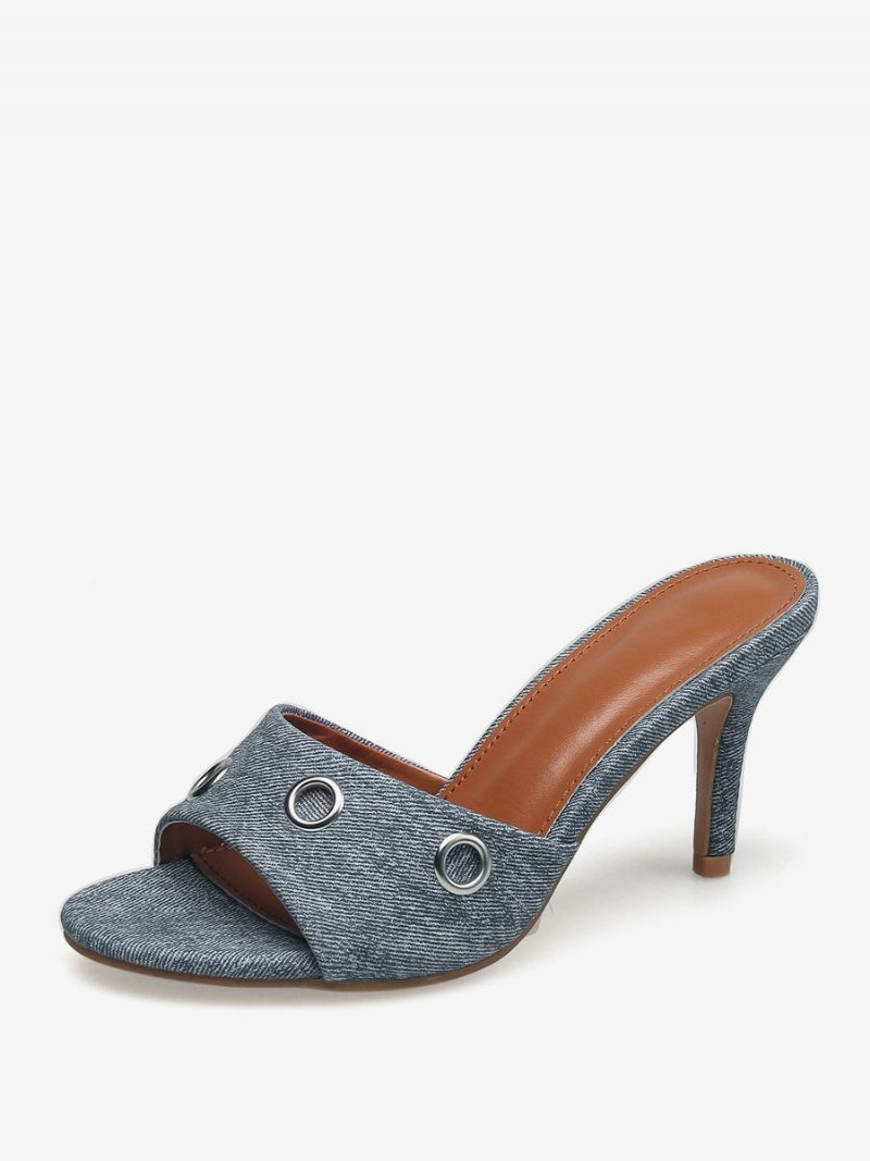 Femmes Slingbacks Talon Aiguille Toile Mules Bleu Ciel Clair