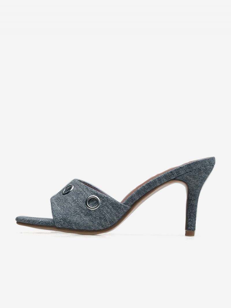 Femmes Slingbacks Talon Aiguille Toile Mules Bleu Ciel Clair - Bleu Ciel Clair