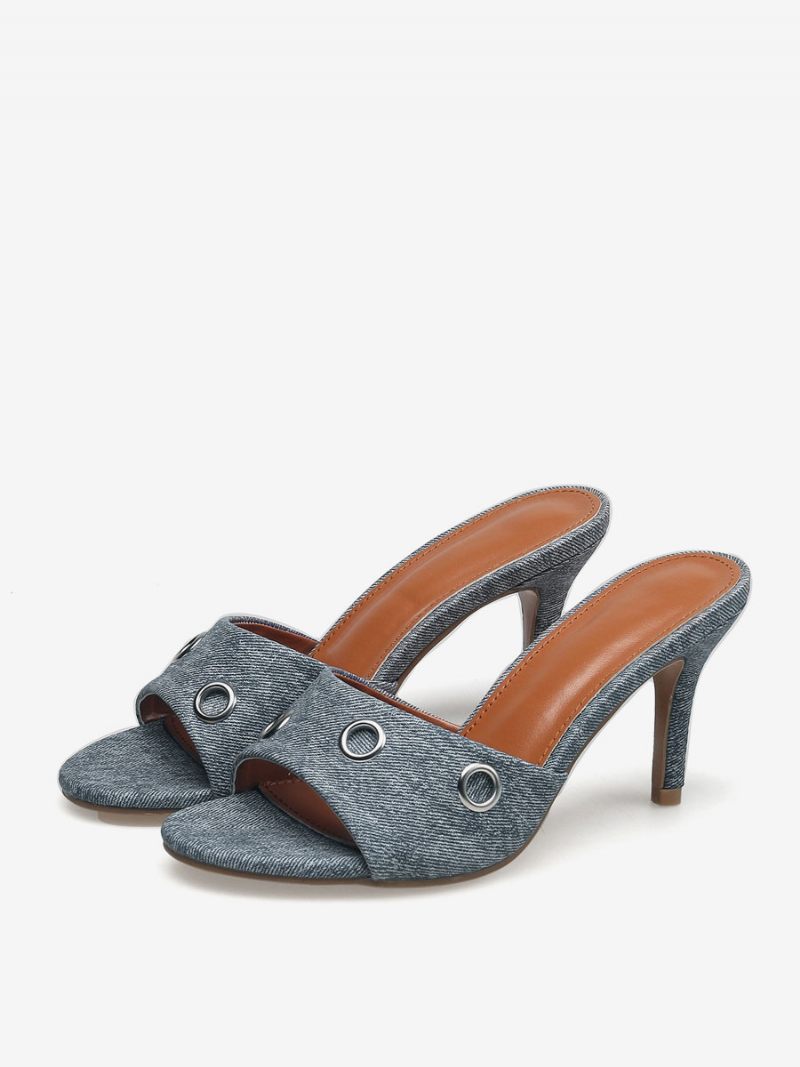 Femmes Slingbacks Talon Aiguille Toile Mules Bleu Ciel Clair - Bleu Ciel Clair