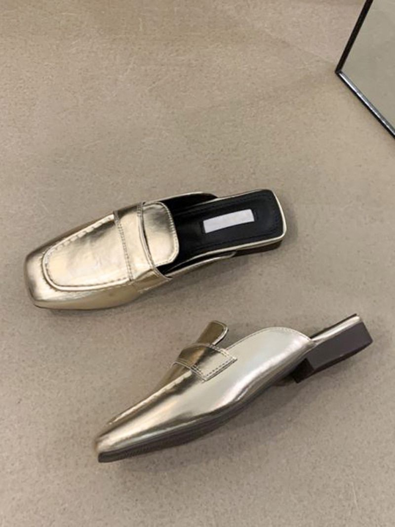 Mocassins Dos Nu À Bout Carré Et Mules Blanches Pour Femmes - Or Clair