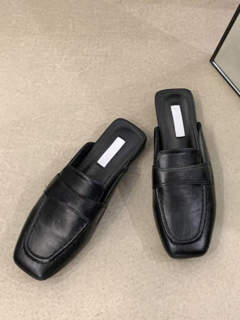 Mocassins Dos Nu À Bout Carré Et Mules Blanches Pour Femmes - Noir