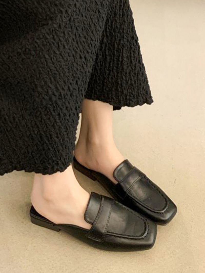 Mocassins Dos Nu À Bout Carré Et Mules Blanches Pour Femmes - Noir