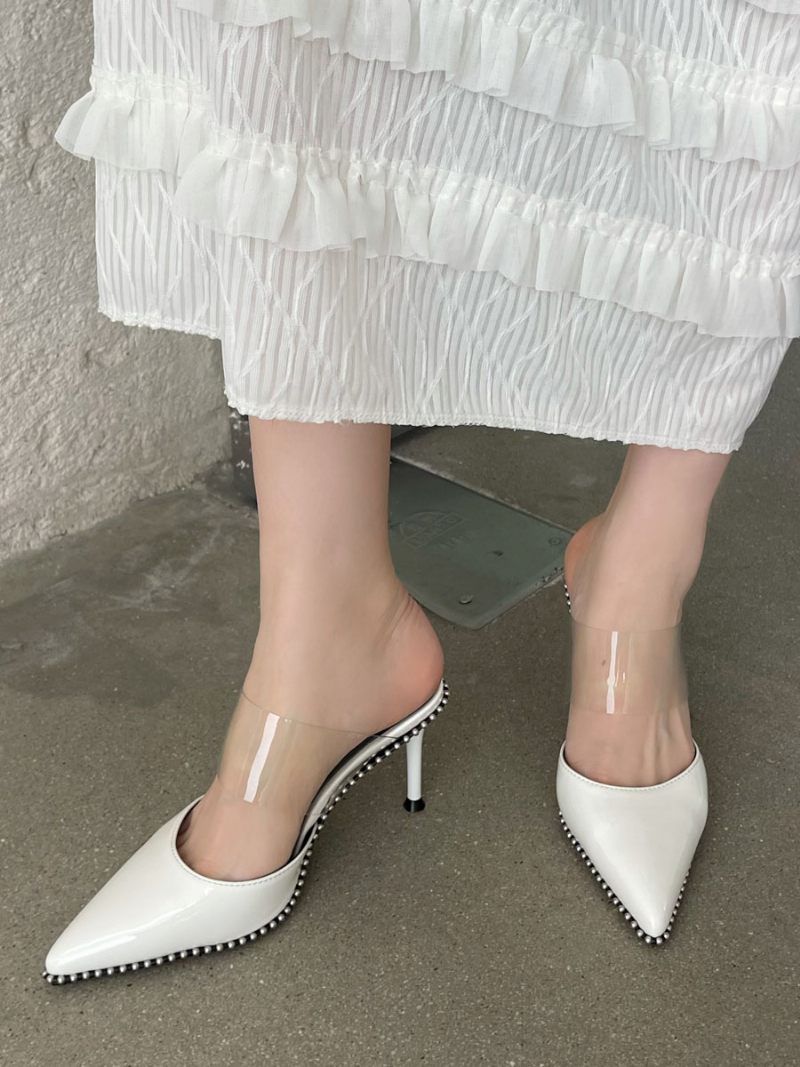 Mules Cloutées À Talons Aiguilles Pour Femmes - Blanc