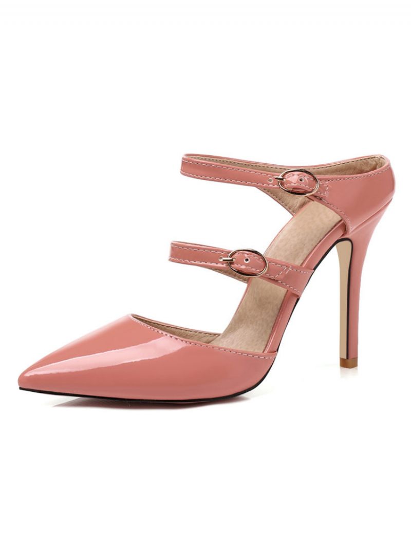 Mules Noires Pour Femmes Chaussures À Talons Hauts Avec Boucle Et Bout Pointu - Rose Blush