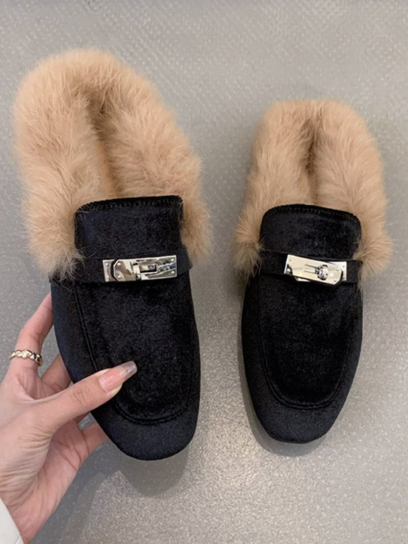 Mules Plates À Bride Arrière Avec Détails Métalliques Pour Femmes Dessus Micro-daim Noir - Noir