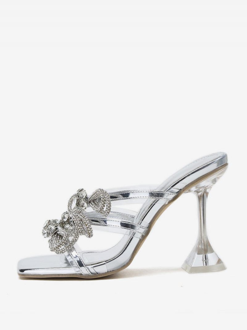 Mules À Talon Gobelet Enfiler Avec Nœuds Pour Femmes Cuir Pu Doré - Argent