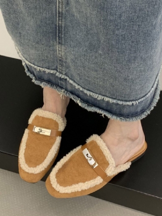 Mules À Talons Pour Femmes Avec Boucle Cuir Pu Bout Rond Et Plates