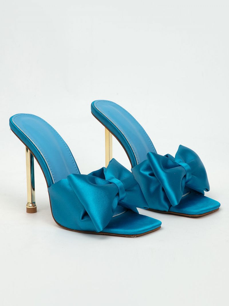 Mules À Talons Pour Femmes Avec Nœuds Et Talon Aiguille Satin Sarcelle